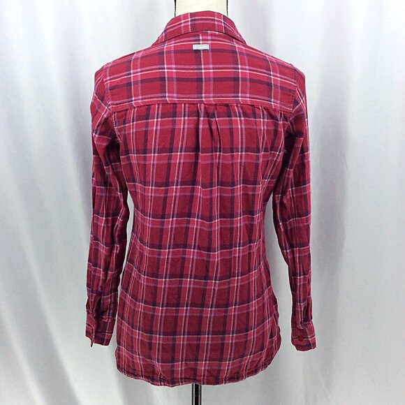 Columbia Plaid Henley Popover Top Womens Size Small Pink Long Sleeve Flannel - Picture 3 of 10